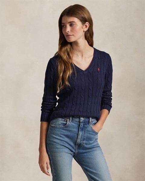 Ralph Lauren Cable Knit Cotton V-Neck Sweater ( Woman )