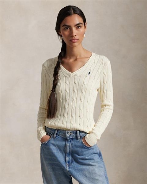 Ralph Lauren Cable Knit Cotton V-Neck Sweater ( Woman )