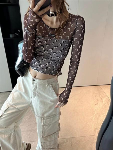 Marine Serre Moon-print Mesh Crop Top