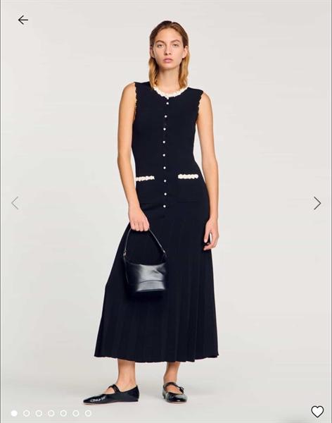 Sandro Long Dress With Crochet Detailing