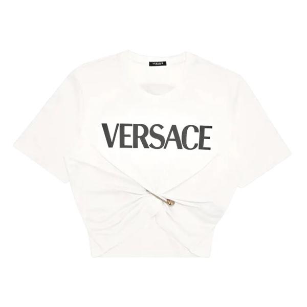 Versace White Logo Printed Croptop