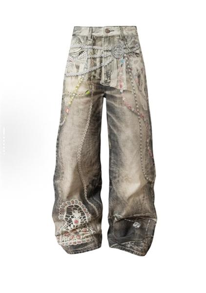 YadCrew Streetwear Chain Retro Wide Leg Pants