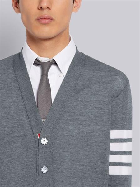 Thom Browne Medium Grey Fine Merino Wool 4-Bar V-Neck Cardigan