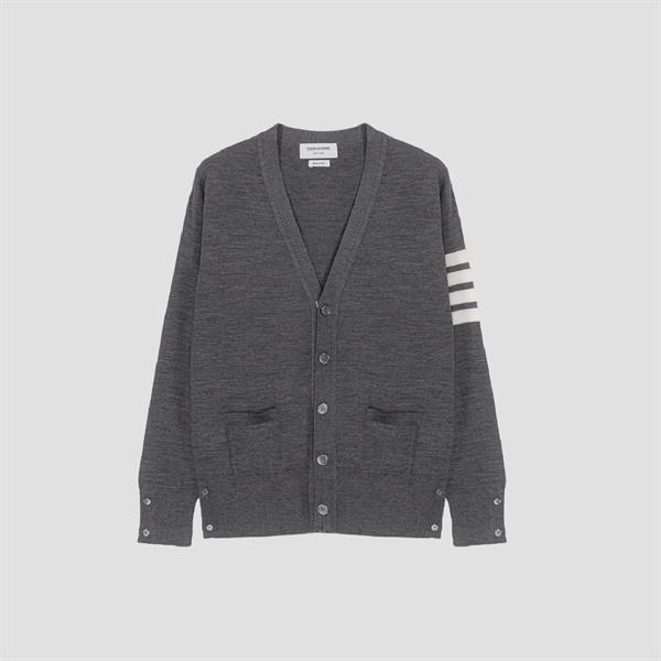 Thom Browne Medium Grey Fine Merino Wool 4-Bar V-Neck Cardigan