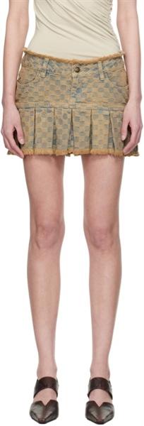 Misbhv Exclusive Blue Monogram Denim Pleated Miniskirt