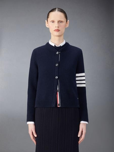 Thom Browne Crewneck Cardigan Merino Wool 4-Bar Rose Icon