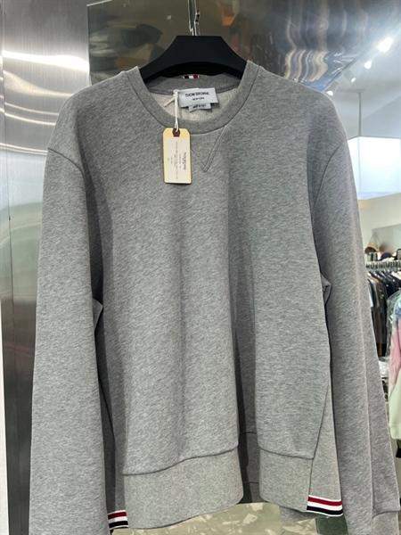 Thom Browne Crewneck Sweatshirt with RWB Tipping Stripe at Side Hems in Loopback