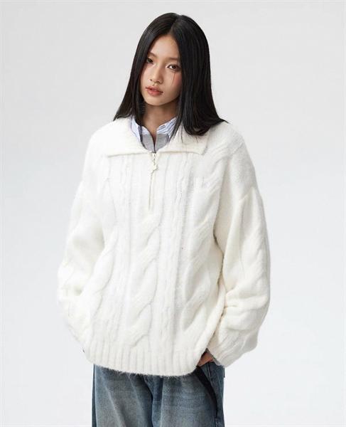 MEDM Cable Knit Zip Sweater