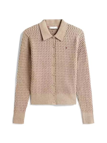 TOMMY HILFIGER FINE CABLE KNIT POLO COLLAR CARDIGAN