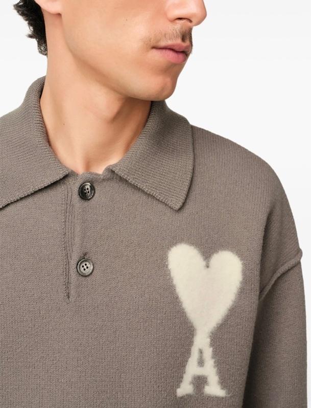 Ami Paris Knitted Long Sleeve Polo